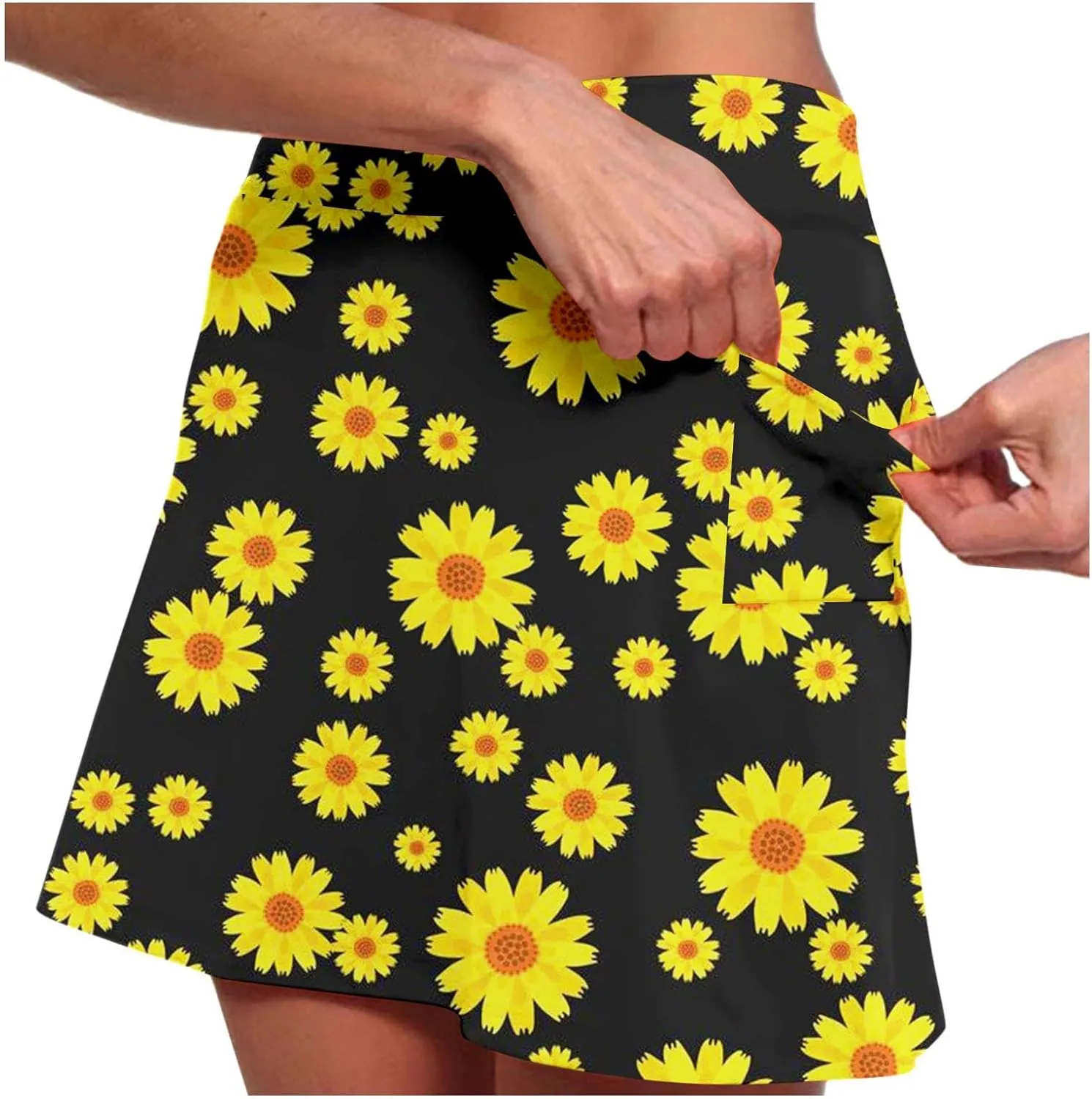 Floral Athletic Skorts for Women Cute Daisy Graphic Tennis Skirts with Shorts Lightweight High Waisted Yoga Skort Golf Skirt