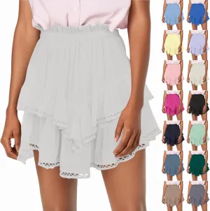 Flowy Summer Skirts for Women High Waisted Boho Tiered Mini Ruffle Skirt Cute Golf Tennis Skorts Y2K Crochet Shorts