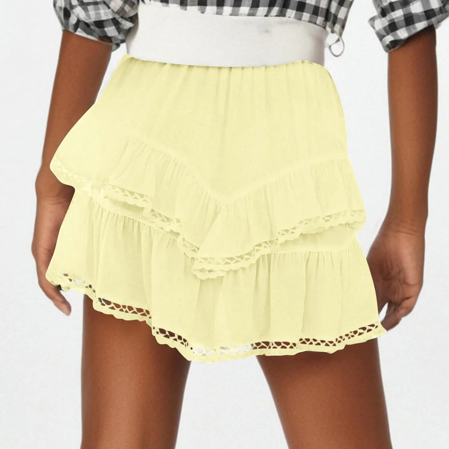 Flowy Summer Skirts for Women High Waisted Boho Tiered Mini Ruffle Skirt Cute Golf Tennis Skorts Y2K Crochet Shorts