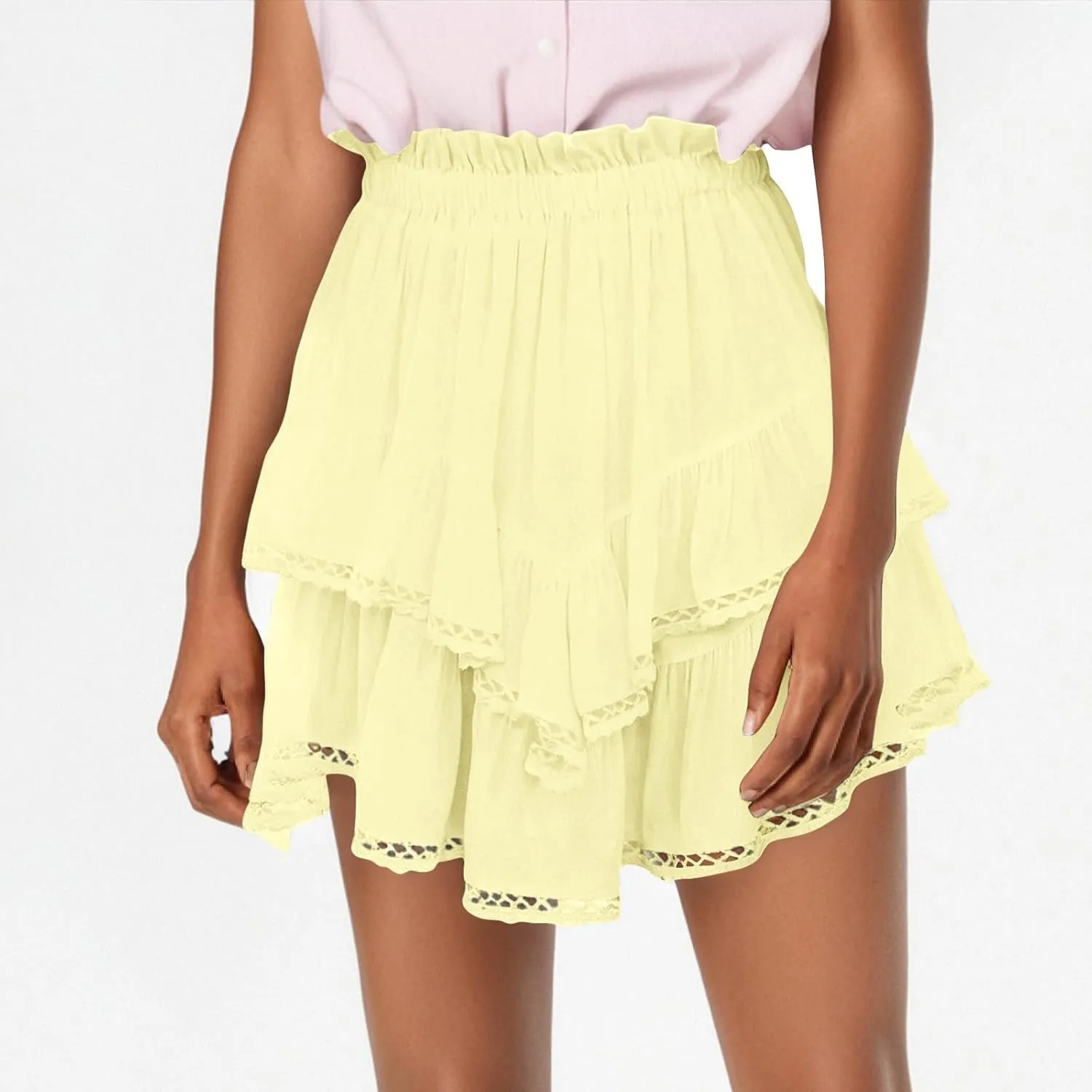 Flowy Summer Skirts for Women High Waisted Boho Tiered Mini Ruffle Skirt Cute Golf Tennis Skorts Y2K Crochet Shorts
