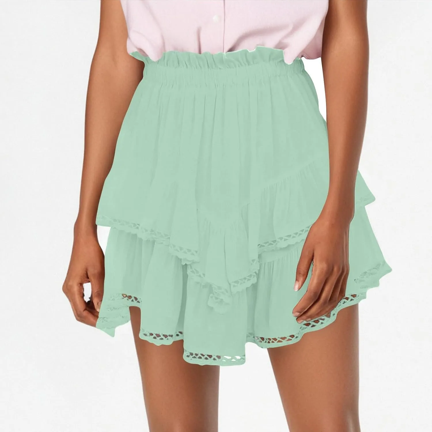 Flowy Summer Skirts for Women High Waisted Boho Tiered Mini Ruffle Skirt Cute Golf Tennis Skorts Y2K Crochet Shorts
