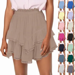 Flowy Summer Skirts for Women High Waisted Boho Tiered Mini Ruffle Skirt Cute Golf Tennis Skorts Y2K Crochet Shorts