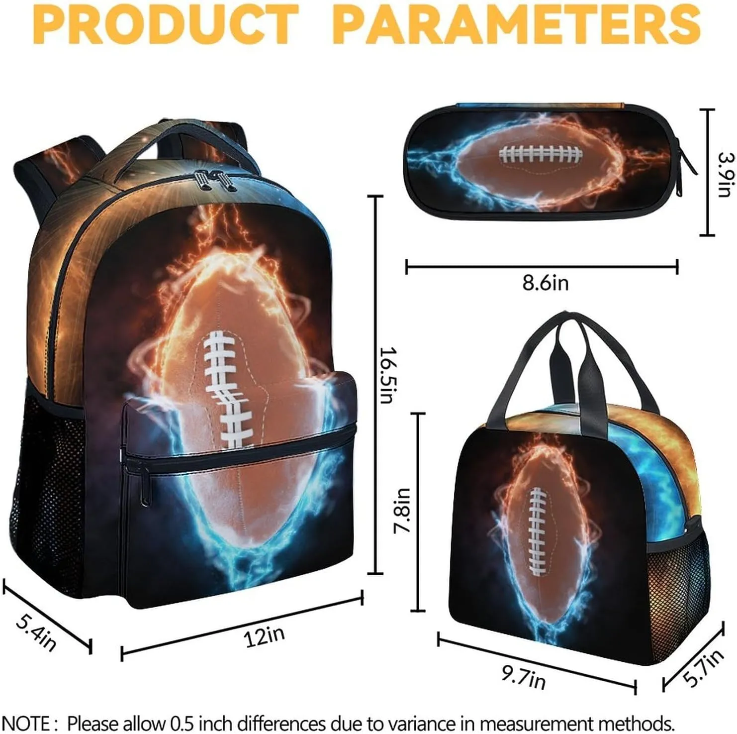 Football School Backpack for Boys, 16 Inch Brown Backpacks for Kids, Cool Lightweight Bookbag for Travel