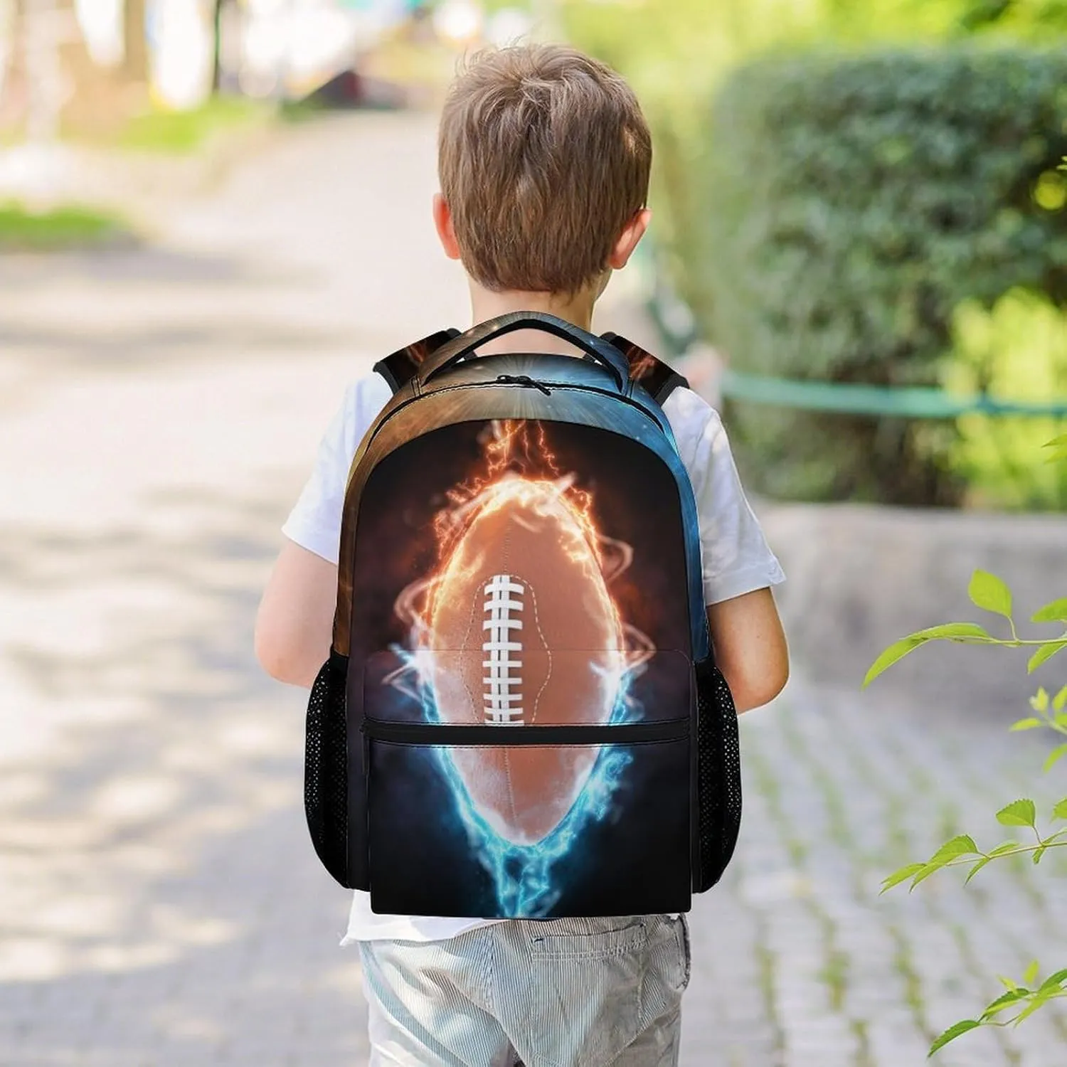 Football School Backpack for Boys, 16 Inch Brown Backpacks for Kids, Cool Lightweight Bookbag for Travel