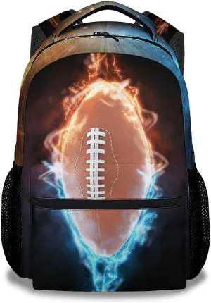 Football School Backpack for Boys, 16 Inch Brown Backpacks for Kids, Cool Lightweight Bookbag for Travel