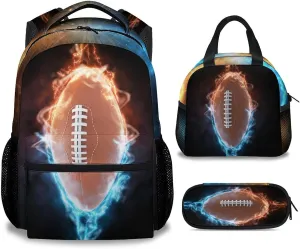 Football School Backpack for Boys, 16 Inch Brown Backpacks for Kids, Cool Lightweight Bookbag for Travel