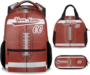 Football School Backpack for Boys, 16 Inch Brown Backpacks for Kids, Cool Lightweight Bookbag for Travel