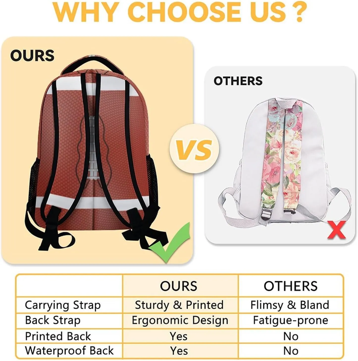 Football School Backpack for Boys, 16 Inch Brown Backpacks for Kids, Cool Lightweight Bookbag for Travel