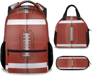 Football School Backpack for Boys, 16 Inch Brown Backpacks for Kids, Cool Lightweight Bookbag for Travel