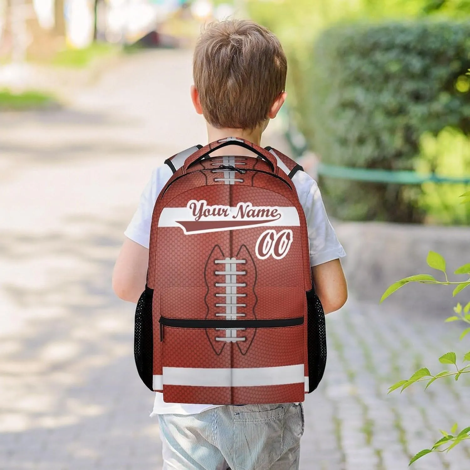 Football School Backpack for Boys, 16 Inch Brown Backpacks for Kids, Cool Lightweight Bookbag for Travel