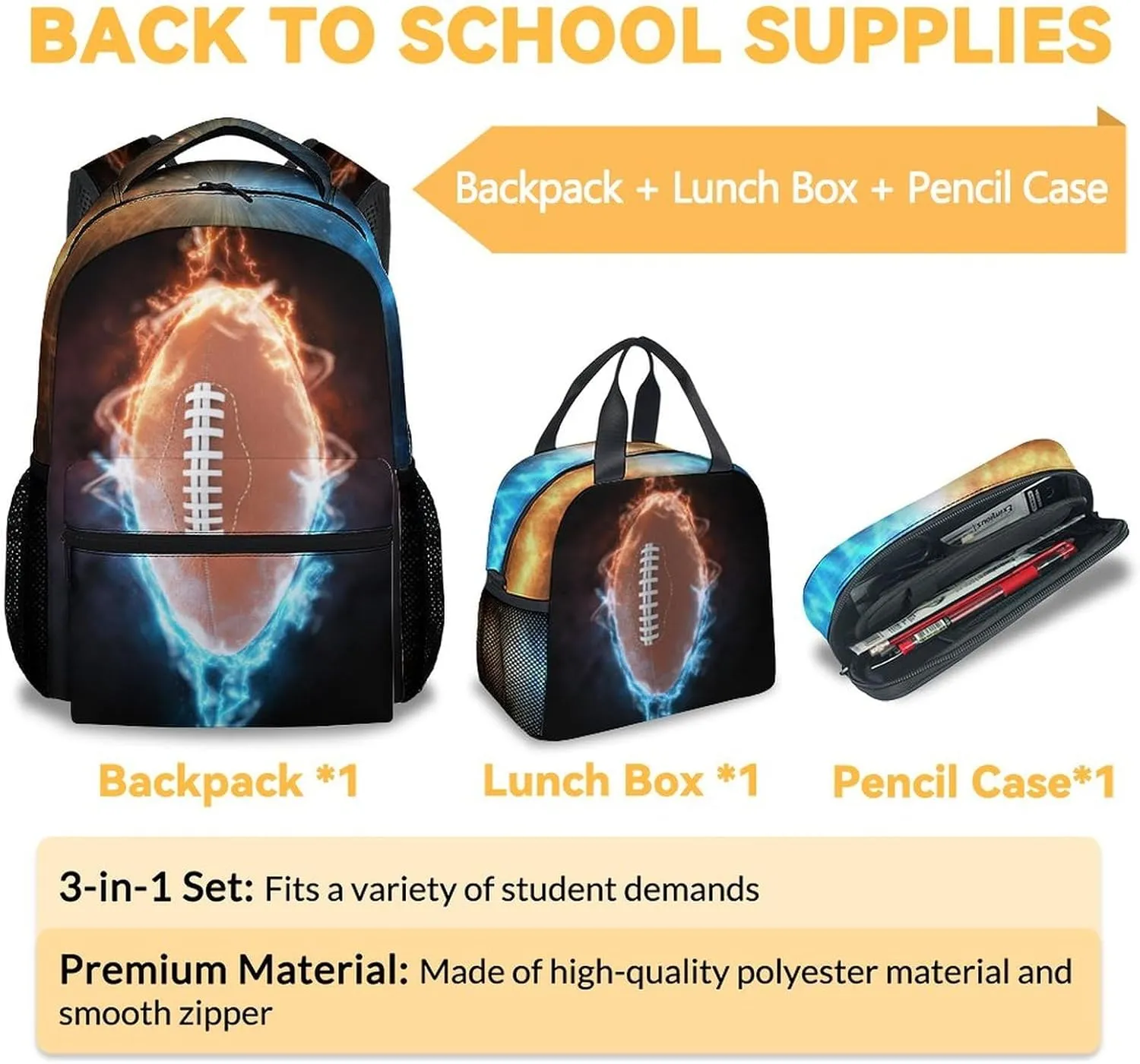 Football School Backpack for Boys, 16 Inch Brown Backpacks for Kids, Cool Lightweight Bookbag for Travel