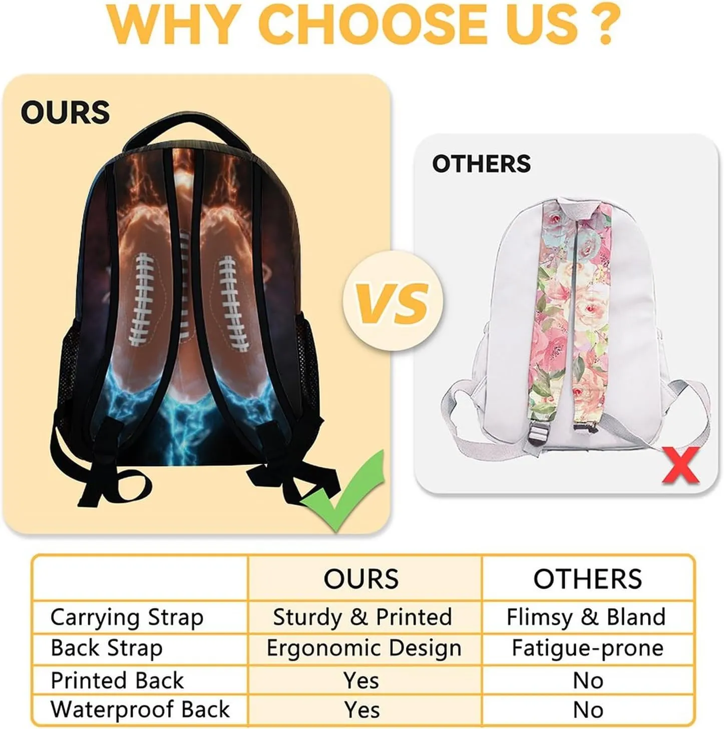 Football School Backpack for Boys, 16 Inch Brown Backpacks for Kids, Cool Lightweight Bookbag for Travel