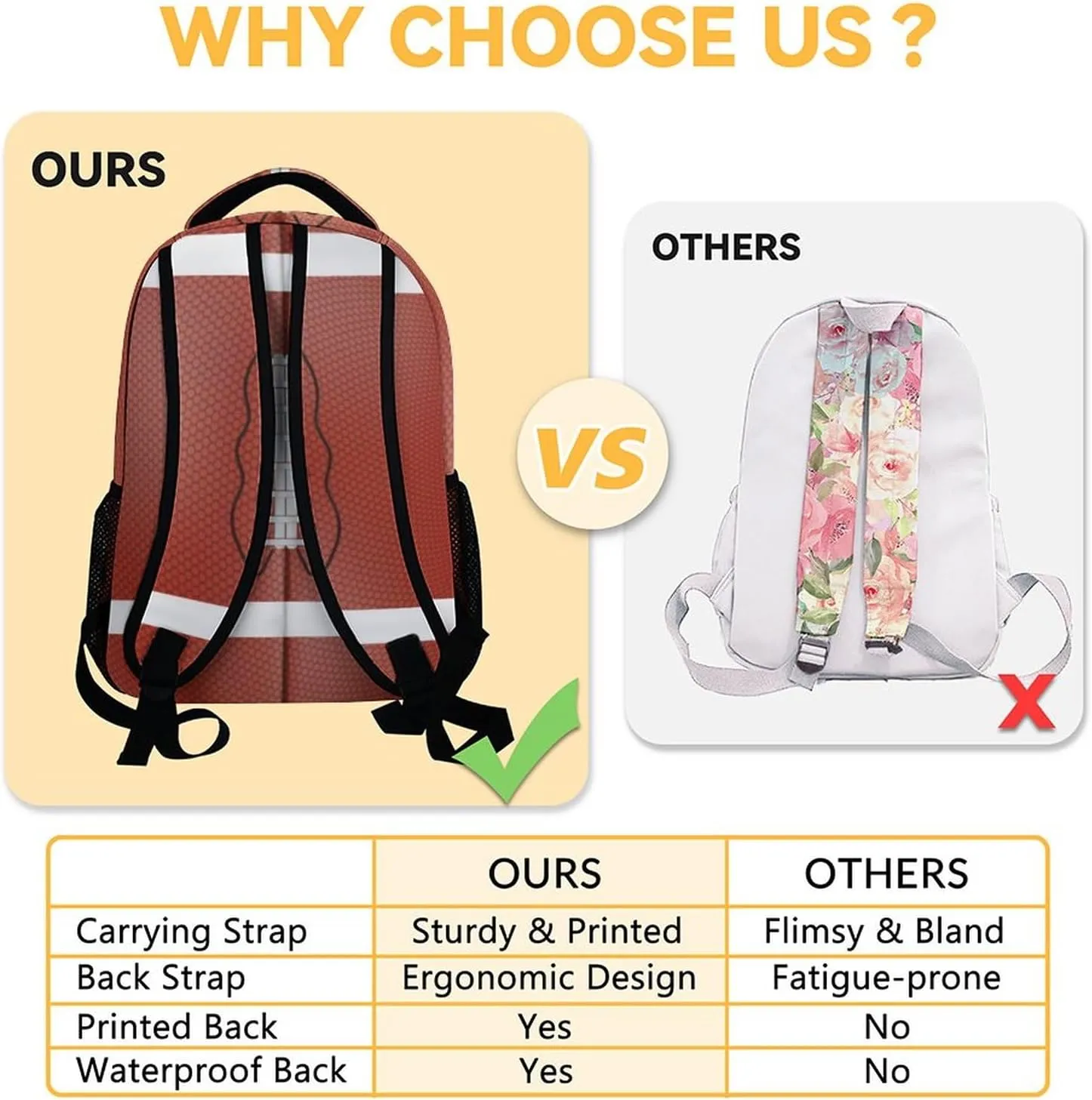 Football School Backpack for Boys, 16 Inch Brown Backpacks for Kids, Cool Lightweight Bookbag for Travel