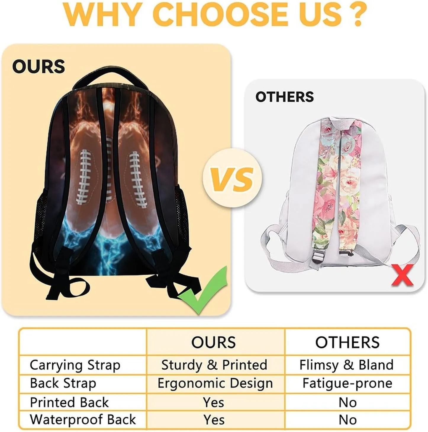 Football School Backpack for Boys, 16 Inch Brown Backpacks for Kids, Cool Lightweight Bookbag for Travel