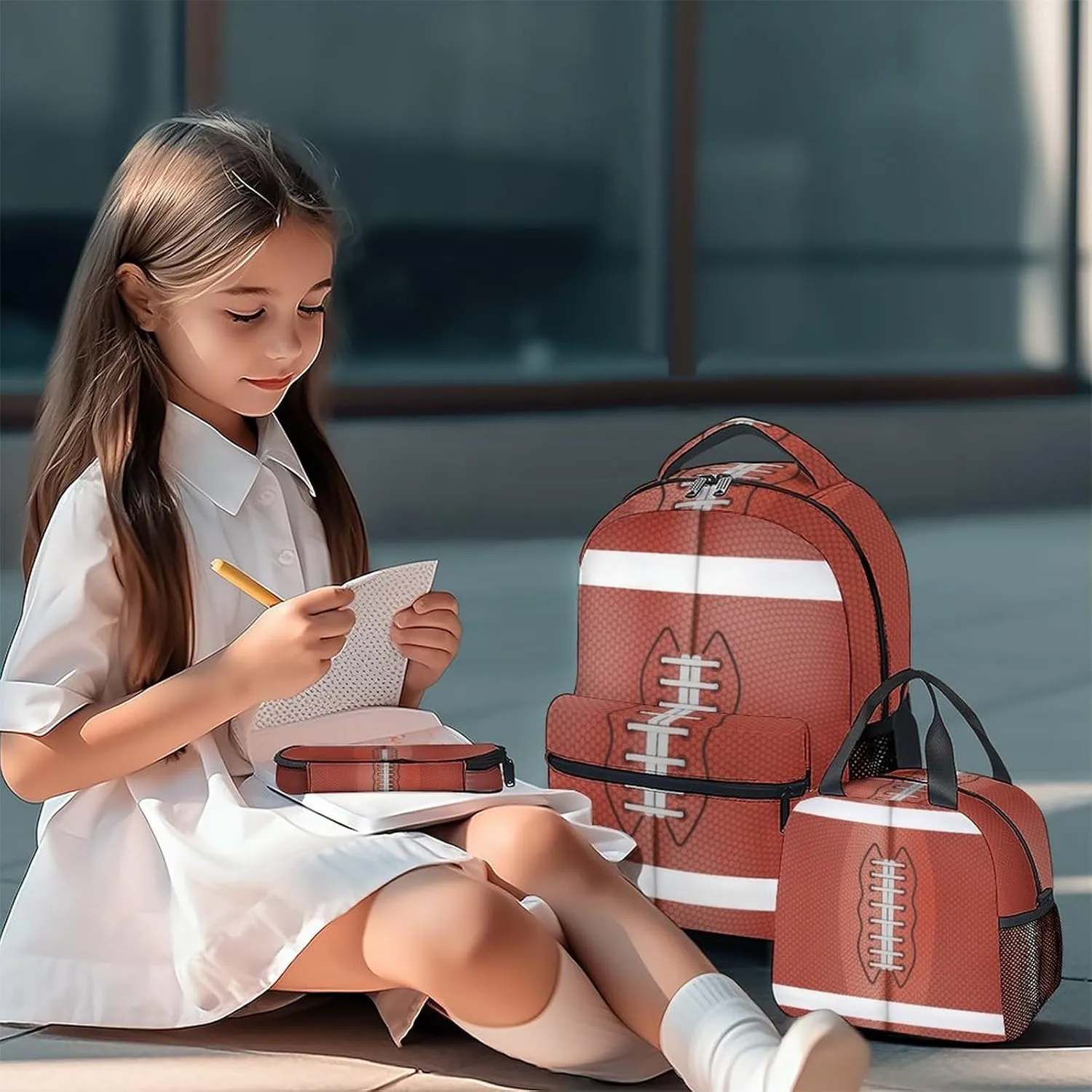 Football School Backpack for Boys, 16 Inch Brown Backpacks for Kids, Cool Lightweight Bookbag for Travel