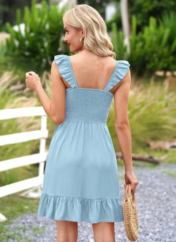 For G and PL Womens Casual Summer Babydoll Smocked Sleeveless Beach Mini Sundresses
