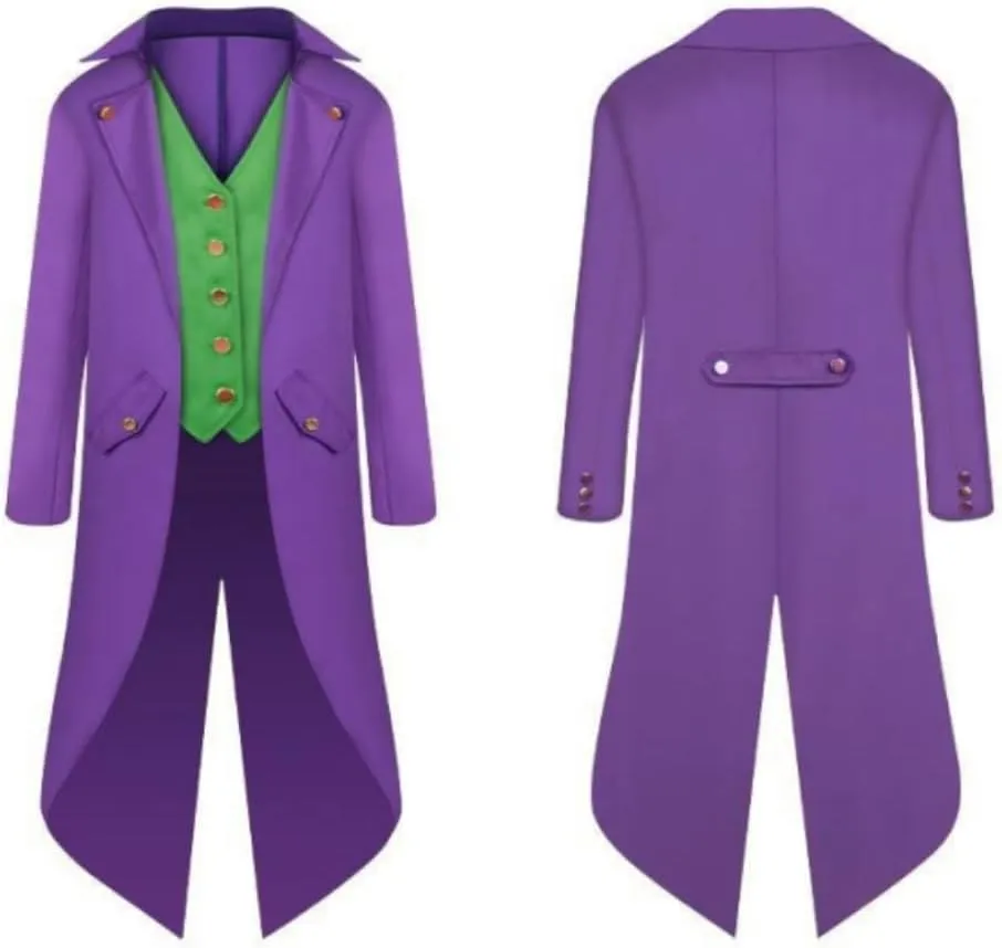 FRMUIC Mens Medieval Steampunk Tailcoat Halloween Joker Costumes, Renaissance Pirate Vampire Gothic Jackets Frock Coat
