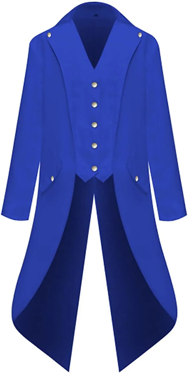 FRMUIC Mens Medieval Steampunk Tailcoat Halloween Joker Costumes, Renaissance Pirate Vampire Gothic Jackets Frock Coat
