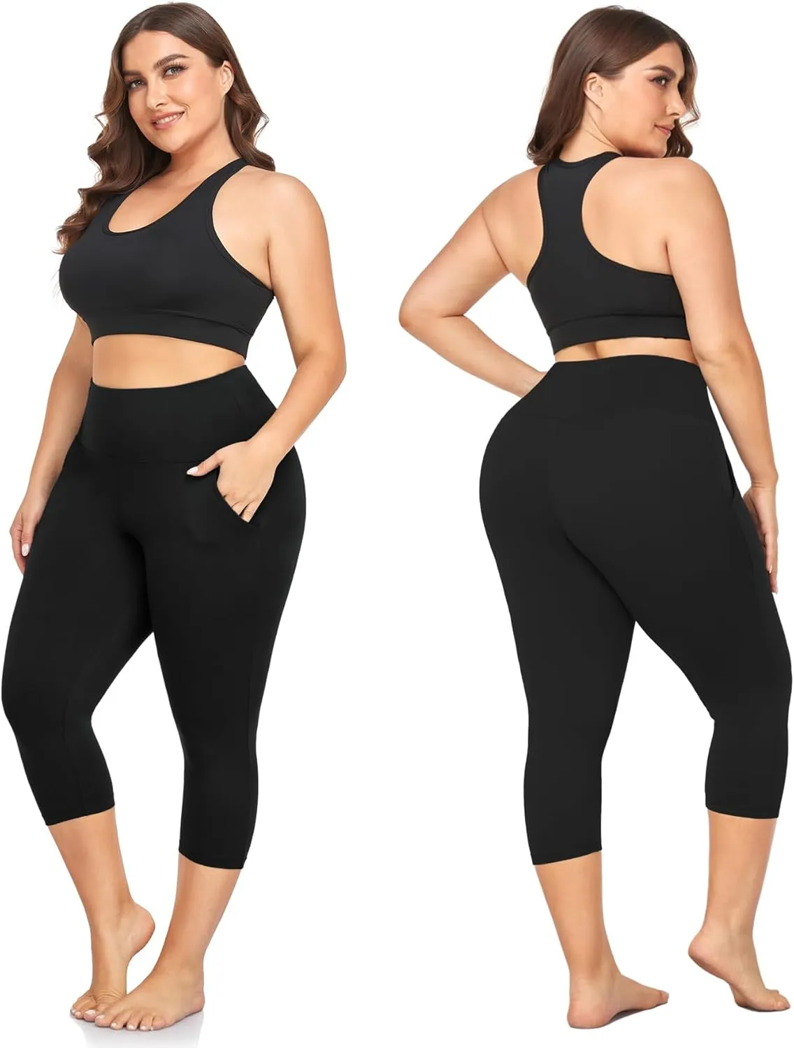 FULLSOFT 3 Pack Plus Size Capri Leggings with Pockets for Women -High Waist Stretchy 1X-4X Workout Yoga Pants
