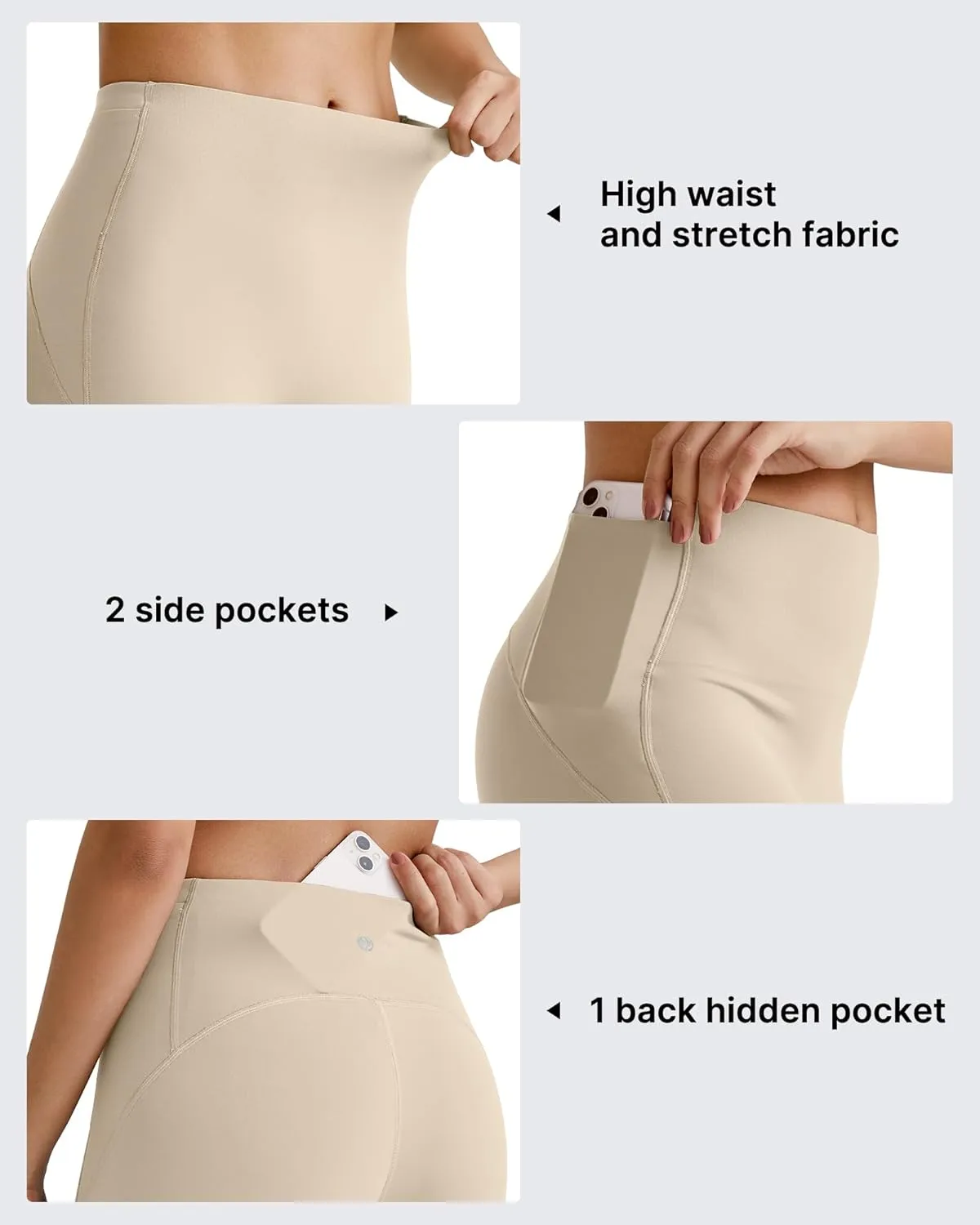 G4Free BareFeel Yoga Pants for Women Seamless Waistband Yoga Leggings Workout Biker Leggings with Pockets 25" 27" 29"