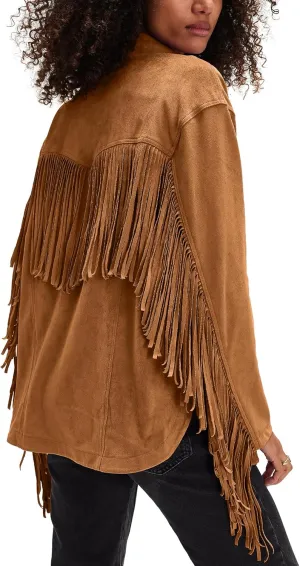 Gacaky Women's Oversized Faux Suede Fringe Jacket Vintage Western Cowgirl Tassel Jackets Country Concert Outfits