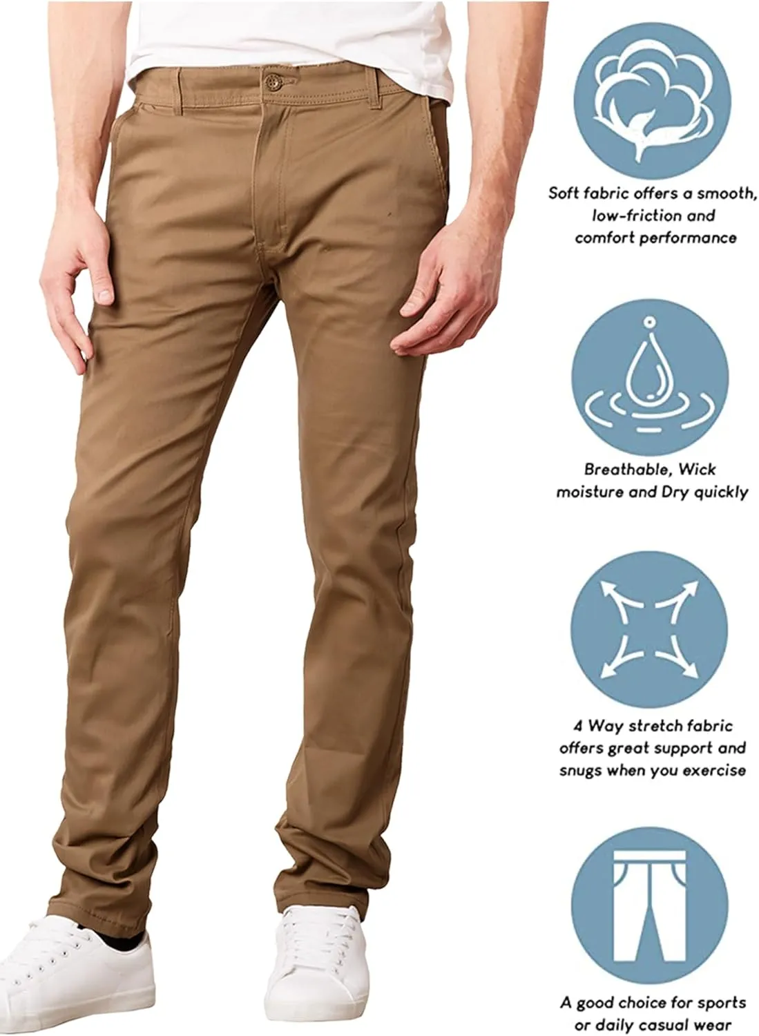 Galaxy by Harvic 3-Pack Men's Super Stretch Slim Fitting Chino Pants (Sizes, 30-42)