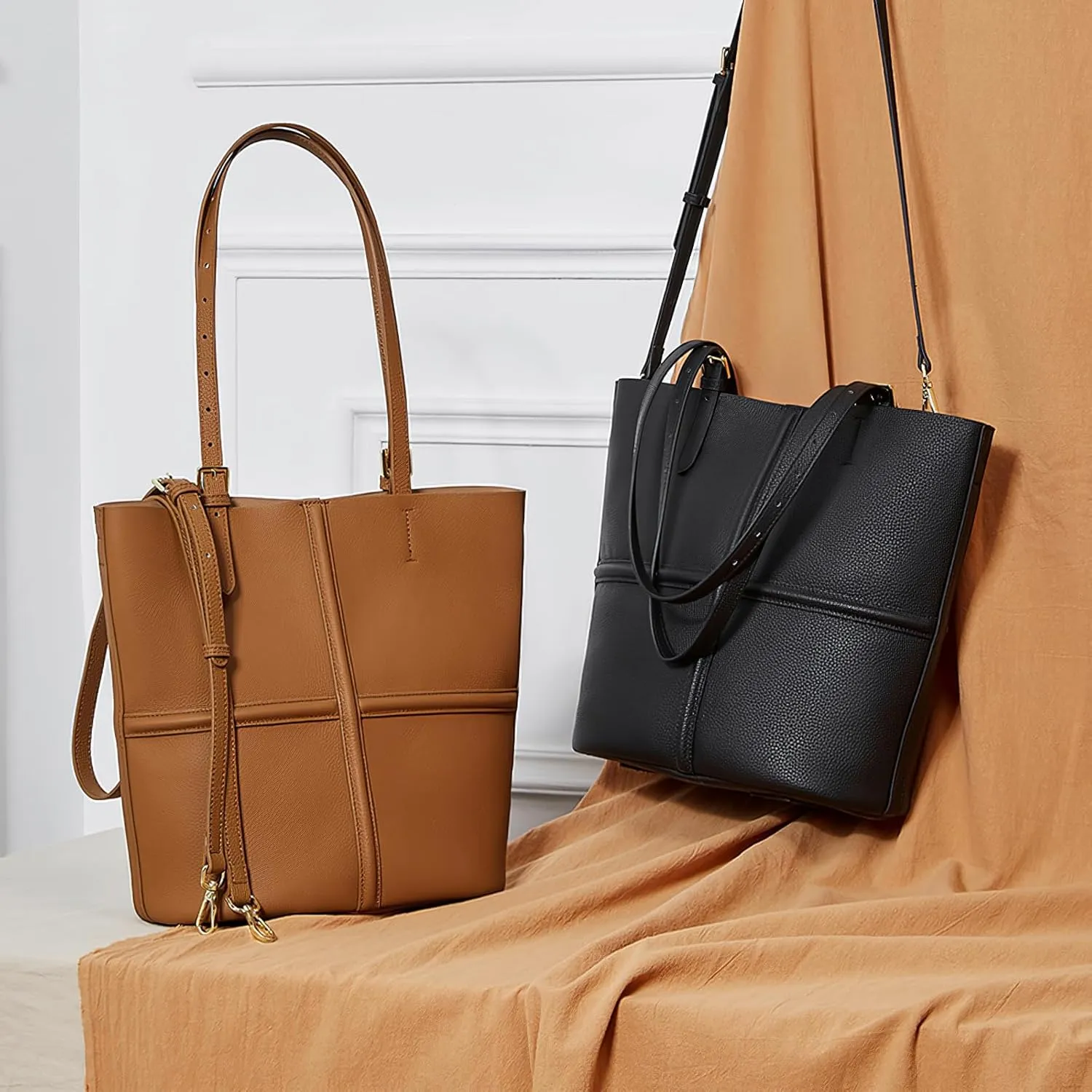 Genuine Leather Tote Bag for Women - Vintage-Inspired Shoulder Bag with Detachable Pod System