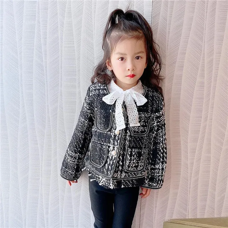 Girls Tweed Coat With Trousers 2 Pcs Set