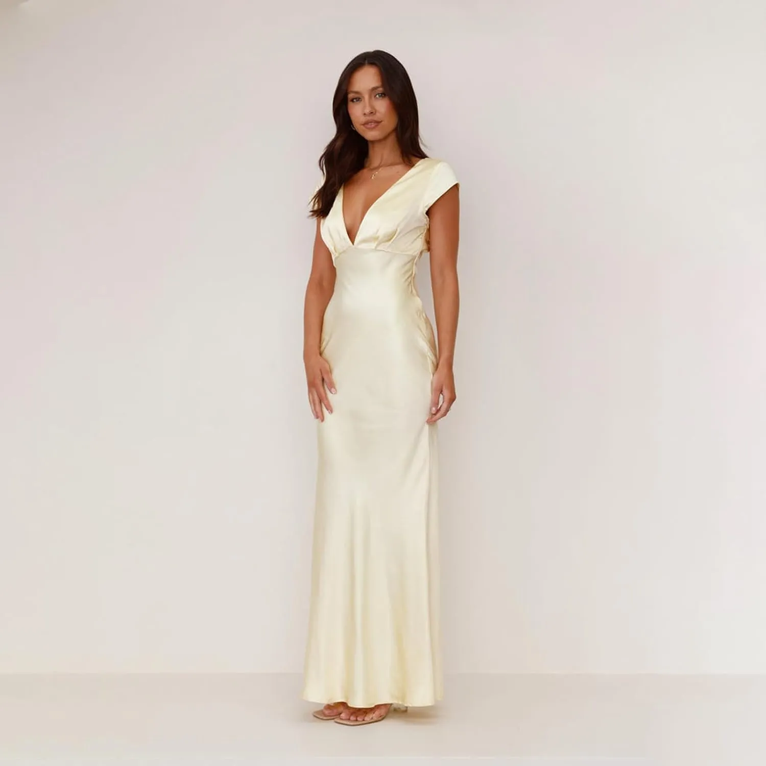 Gladtbser Women's Sexy Deep V-Neck Long Dress Elegant Sleeveless Bodycon Party Evening Gown Maxi Dress Club Long Skirt