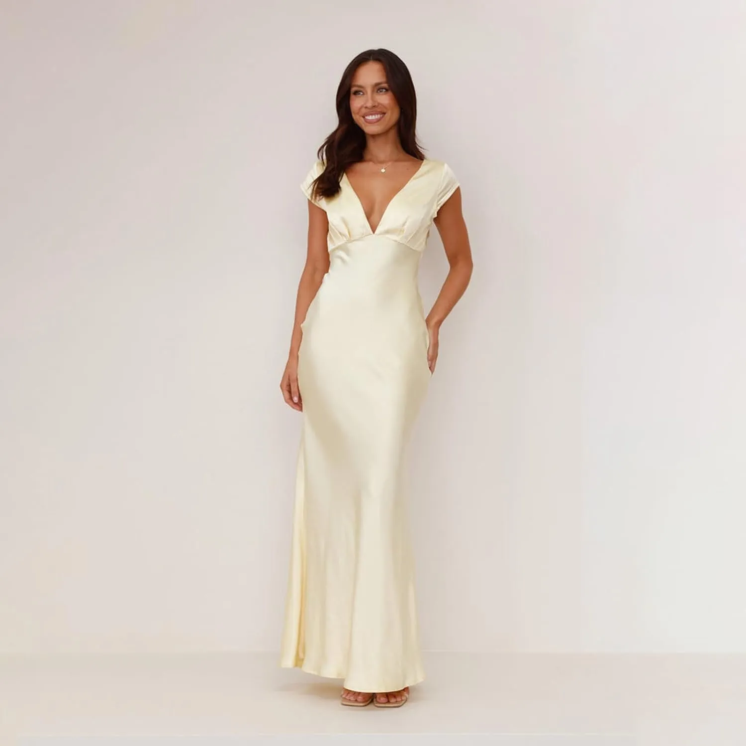 Gladtbser Women's Sexy Deep V-Neck Long Dress Elegant Sleeveless Bodycon Party Evening Gown Maxi Dress Club Long Skirt