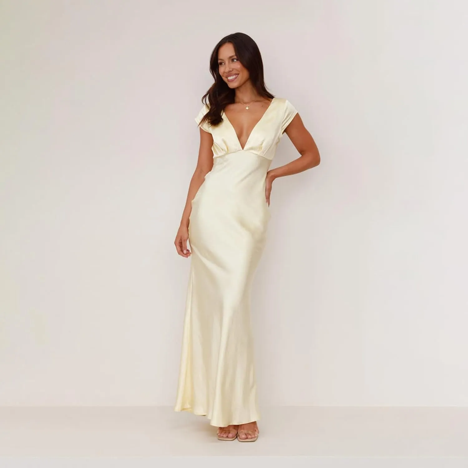 Gladtbser Women's Sexy Deep V-Neck Long Dress Elegant Sleeveless Bodycon Party Evening Gown Maxi Dress Club Long Skirt
