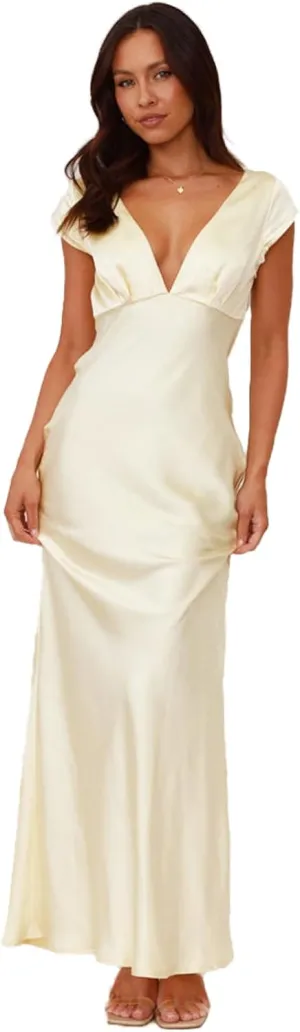 Gladtbser Women's Sexy Deep V-Neck Long Dress Elegant Sleeveless Bodycon Party Evening Gown Maxi Dress Club Long Skirt