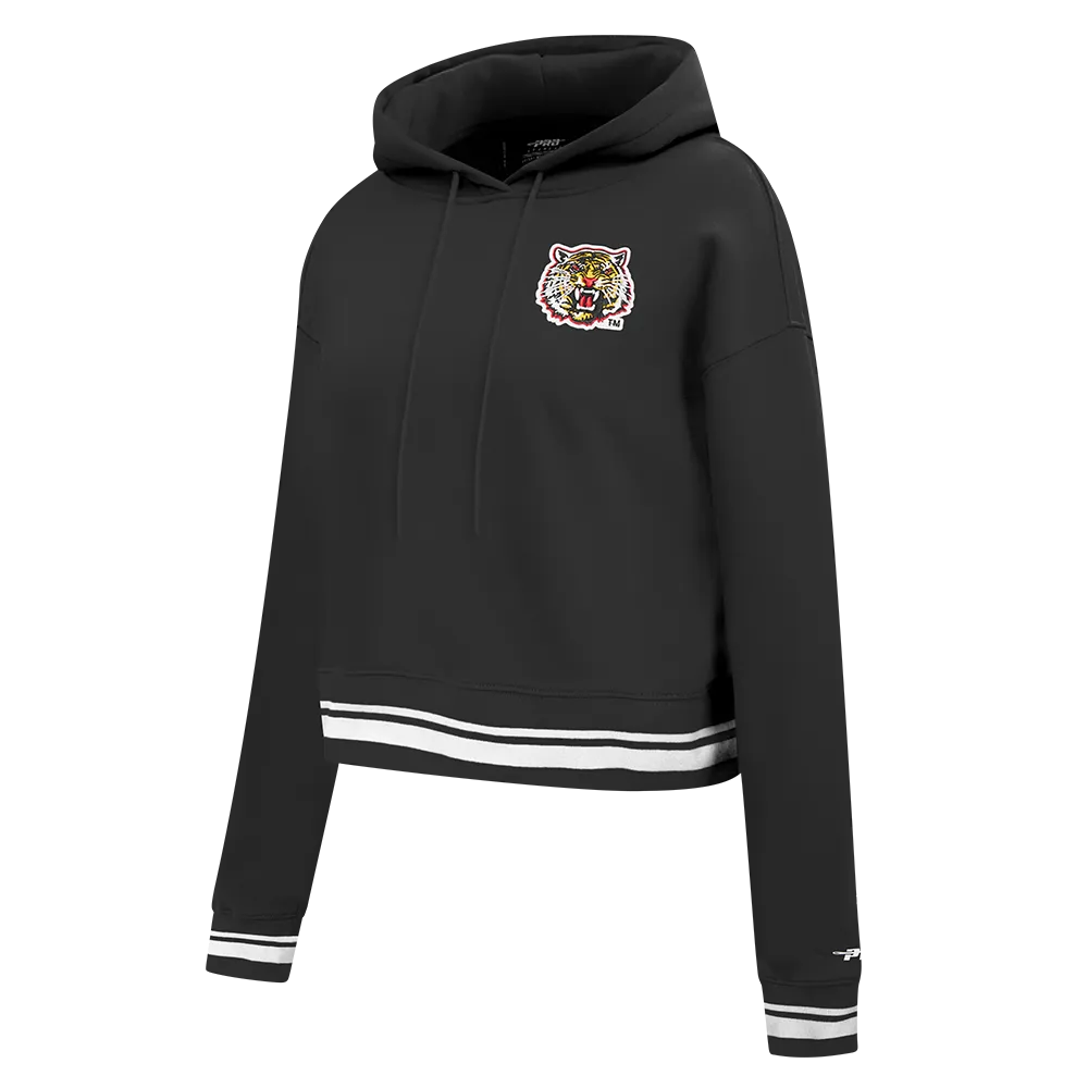 GRAMBLING STATE UNIVERSITY CLASSIC RIB FLEECE CROPPED PULLOVER HOODIE (BLACK)