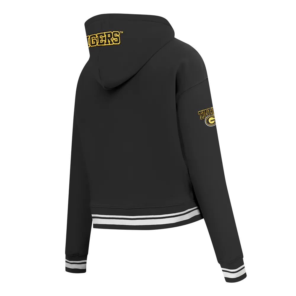 GRAMBLING STATE UNIVERSITY CLASSIC RIB FLEECE CROPPED PULLOVER HOODIE (BLACK)