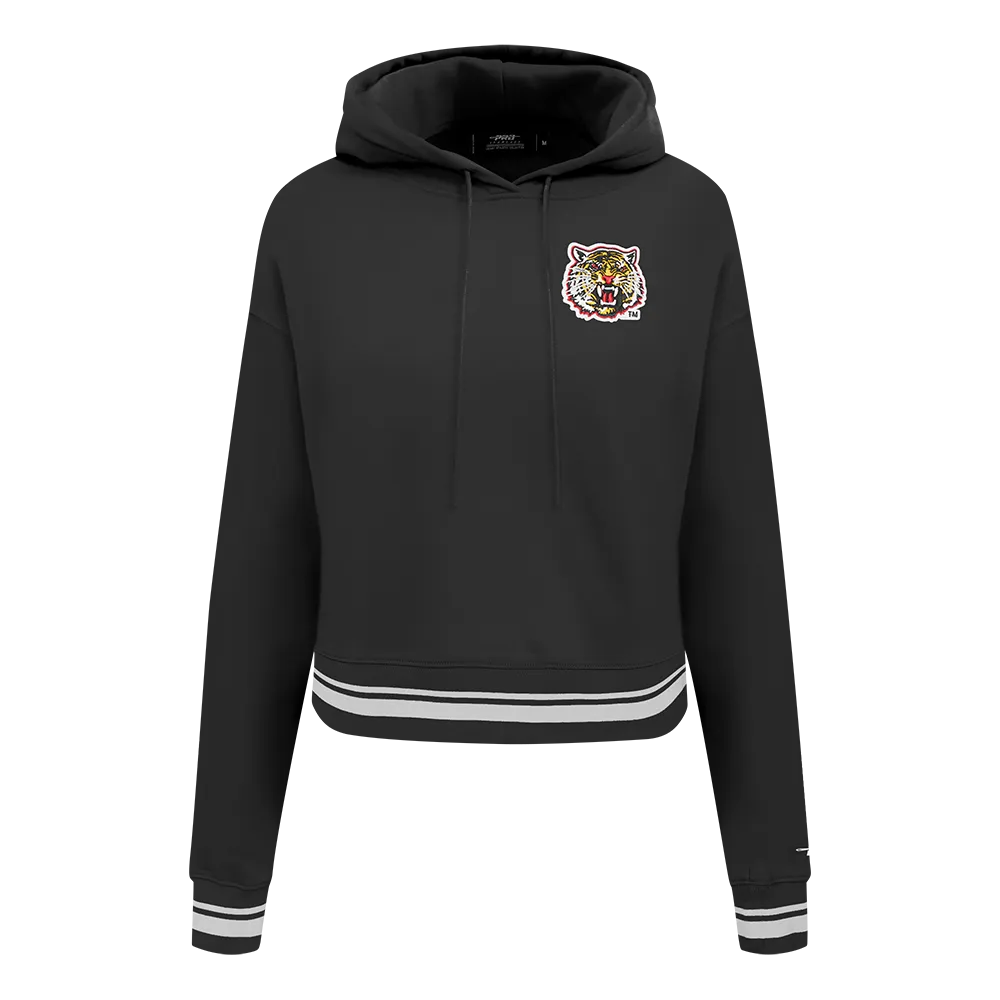 GRAMBLING STATE UNIVERSITY CLASSIC RIB FLEECE CROPPED PULLOVER HOODIE (BLACK)
