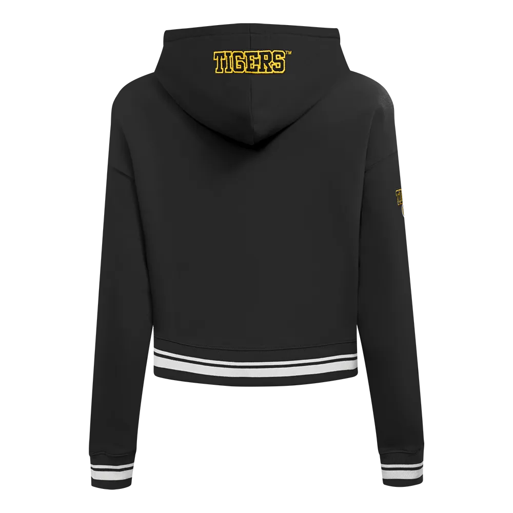 GRAMBLING STATE UNIVERSITY CLASSIC RIB FLEECE CROPPED PULLOVER HOODIE (BLACK)