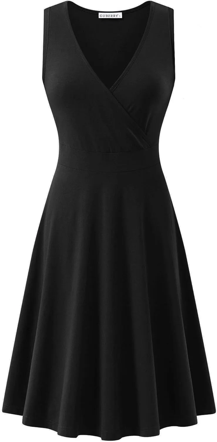 GUBERRY Womens Wrap V Neck Sleeveless Sundress Summer Flare Tank Dress with Pockets 