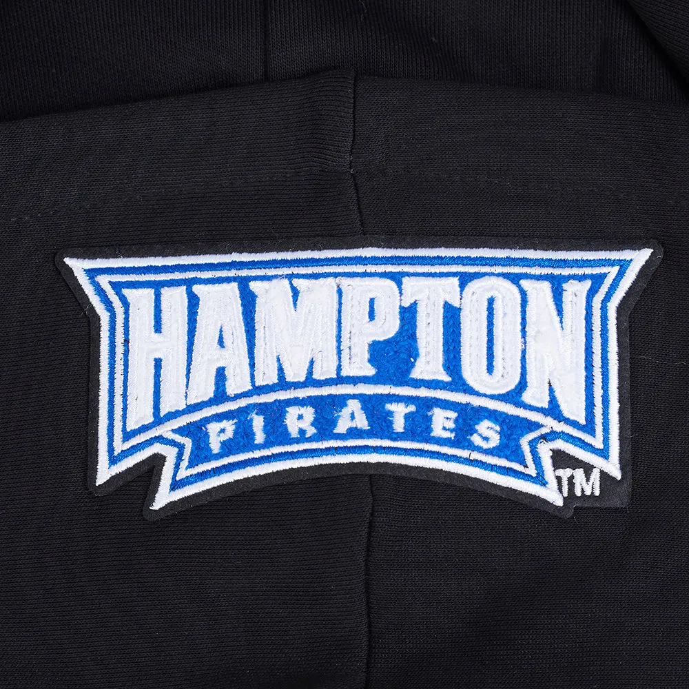 HAMPTON UNIVERSITY CLASSIC WOMEN'S RIB FLEECE CROPPED PULLOVER HOODIE (BLACK)