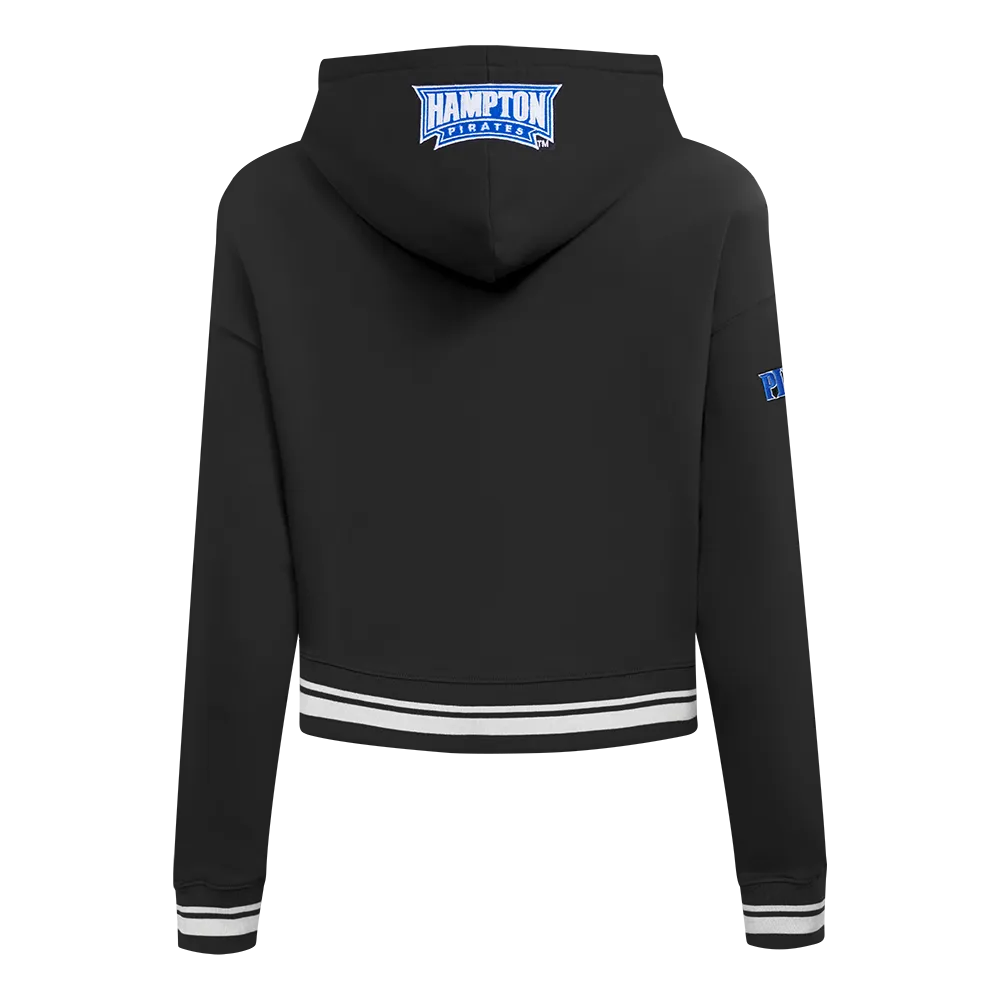 HAMPTON UNIVERSITY CLASSIC WOMEN'S RIB FLEECE CROPPED PULLOVER HOODIE (BLACK)
