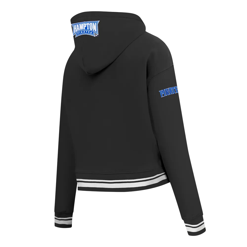 HAMPTON UNIVERSITY CLASSIC WOMEN'S RIB FLEECE CROPPED PULLOVER HOODIE (BLACK)