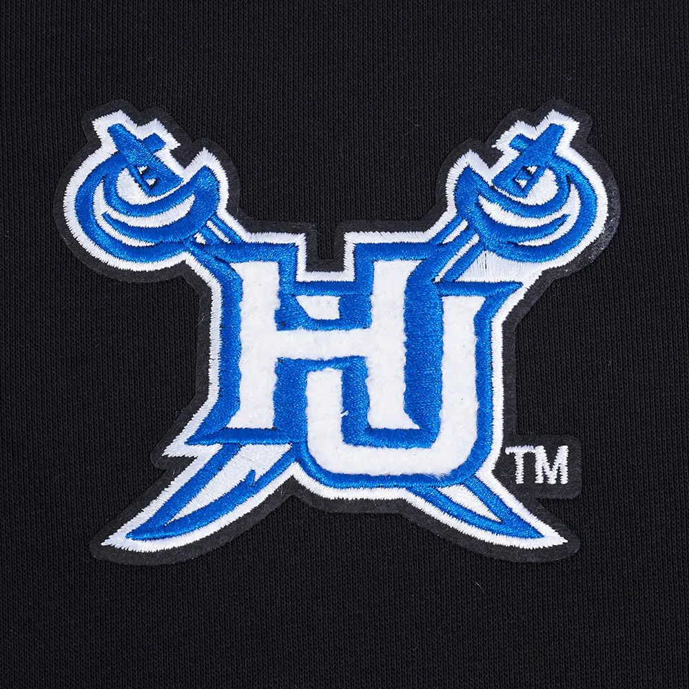 HAMPTON UNIVERSITY CLASSIC WOMEN'S RIB FLEECE CROPPED PULLOVER HOODIE (BLACK)