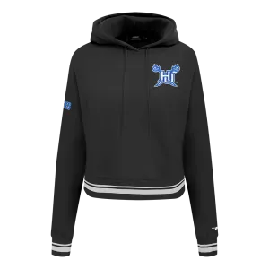 HAMPTON UNIVERSITY CLASSIC WOMEN'S RIB FLEECE CROPPED PULLOVER HOODIE (BLACK)
