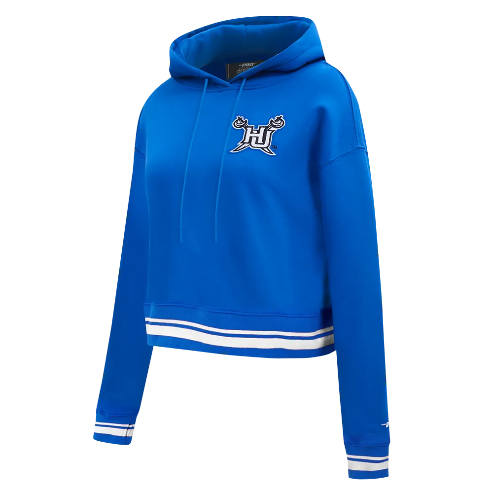 HAMPTON UNIVERSITY CLASSIC WOMEN'S RIB FLEECE CROPPED PULLOVER HOODIE (ROYAL BLUE)