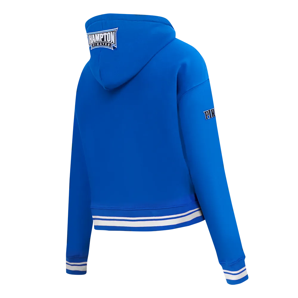 HAMPTON UNIVERSITY CLASSIC WOMEN'S RIB FLEECE CROPPED PULLOVER HOODIE (ROYAL BLUE)