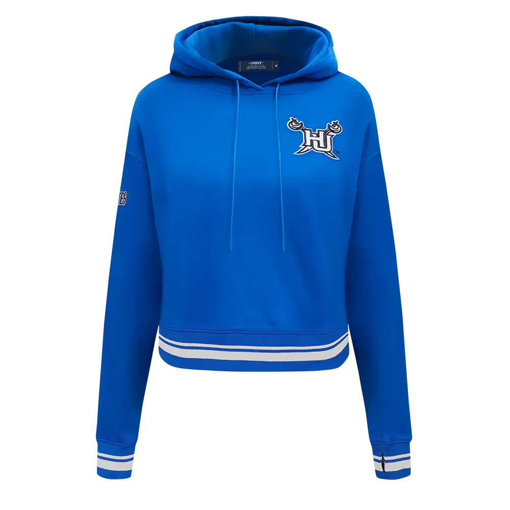 HAMPTON UNIVERSITY CLASSIC WOMEN'S RIB FLEECE CROPPED PULLOVER HOODIE (ROYAL BLUE)