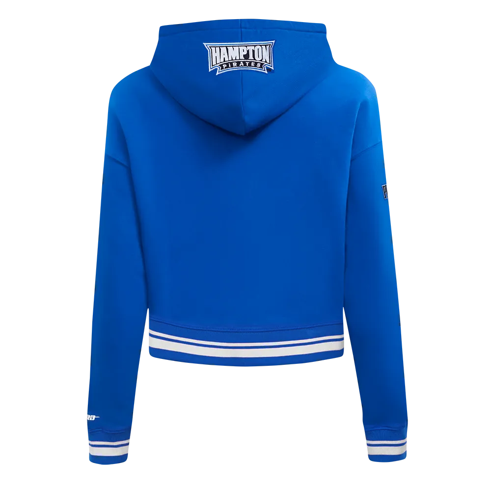 HAMPTON UNIVERSITY CLASSIC WOMEN'S RIB FLEECE CROPPED PULLOVER HOODIE (ROYAL BLUE)