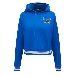 HAMPTON UNIVERSITY CLASSIC WOMEN'S RIB FLEECE CROPPED PULLOVER HOODIE (ROYAL BLUE)