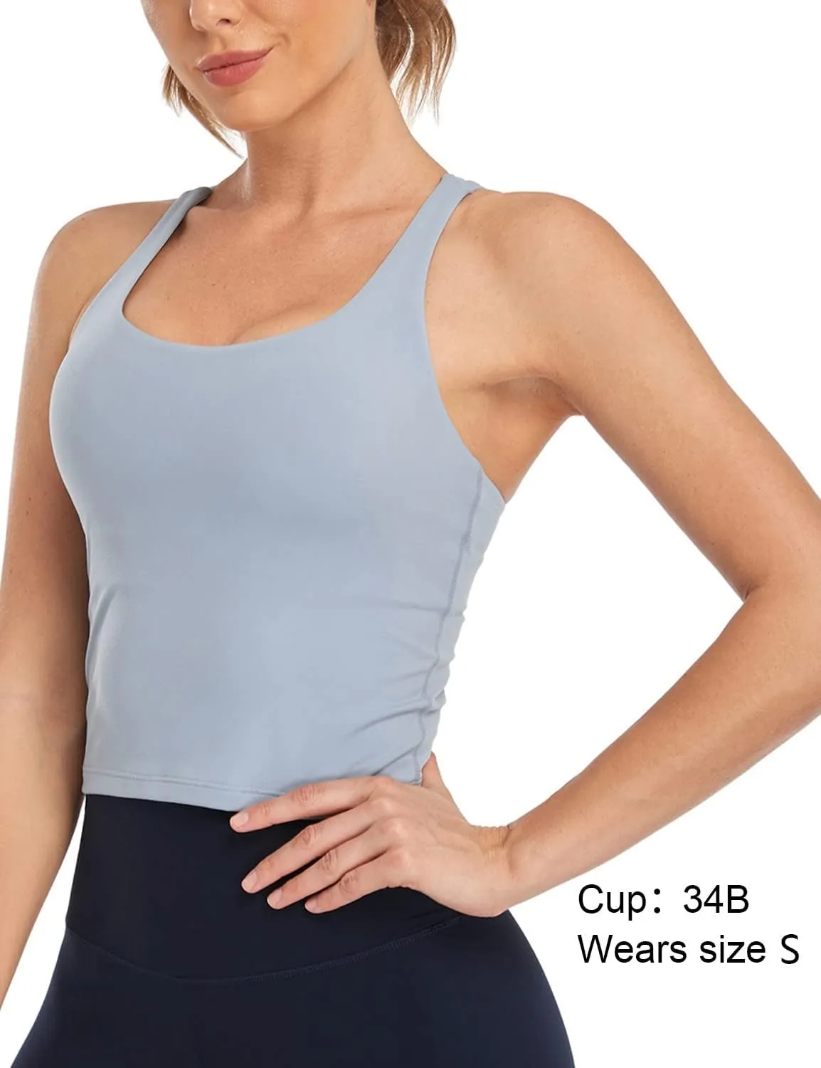 HeyNuts Longline Zeal Bras Medium Impact Wirefree Sports Bras Workout Tank Tops with Removable Pads, A-D Cups