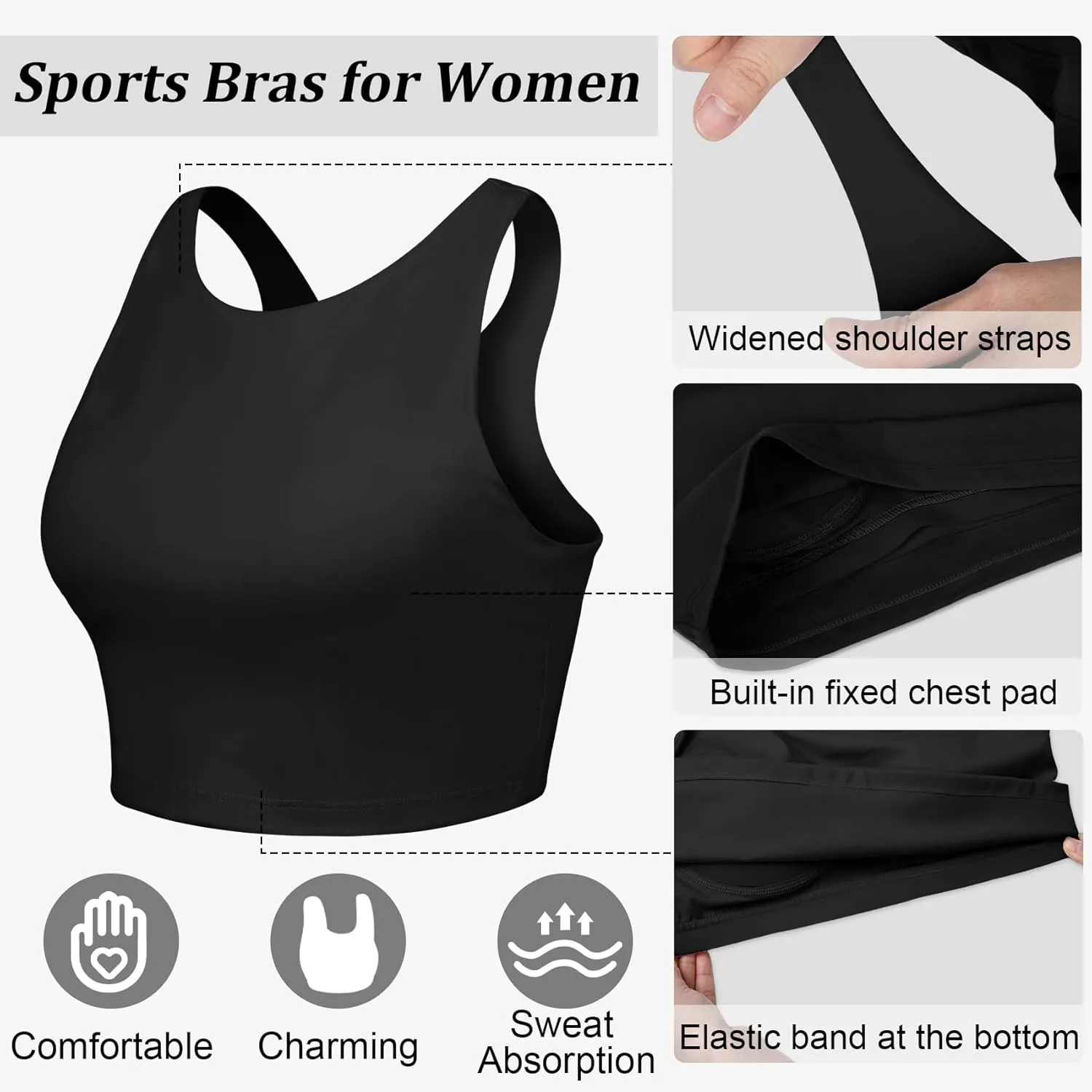 High Neck Longline Sports Bras for Women with Built in Bra Pads U Back Yoga Sports Bra Push up Workout Crop Tank Tops