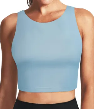 High Neck Longline Sports Bras for Women with Built in Bra Pads U Back Yoga Sports Bra Push up Workout Crop Tank Tops